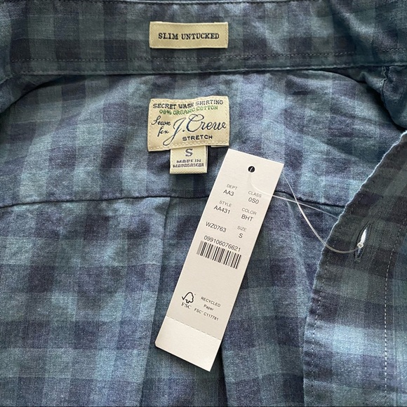 J.Crew Mens Small Blue Gingham Slim Untucked Shirt - Picture 7 of 11